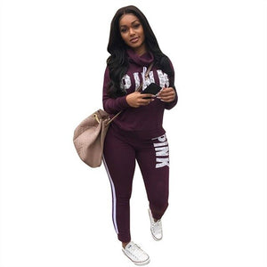 RAISEVERN New Pink Letter Print Tracksuit Women Casual Outfits 2 Two Piece Set Full Pants Suits Plus Size Clothing Autumn