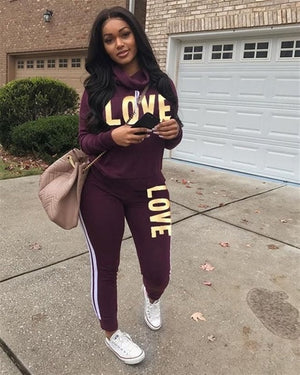 RAISEVERN New Pink Letter Print Tracksuit Women Casual Outfits 2 Two Piece Set Full Pants Suits Plus Size Clothing Autumn