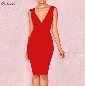 Ocstrade 2019 New Summer Ginger Stamp V Neck Sleeveless Mini Simple Fashion Bandage Dress FPPHK036