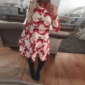 S-5XL Plus Size Tunic Autumn Women Dresses Casual Cartoon Print Christmas Dress Casual Loose Long Sleeve Party Dress Vestidos