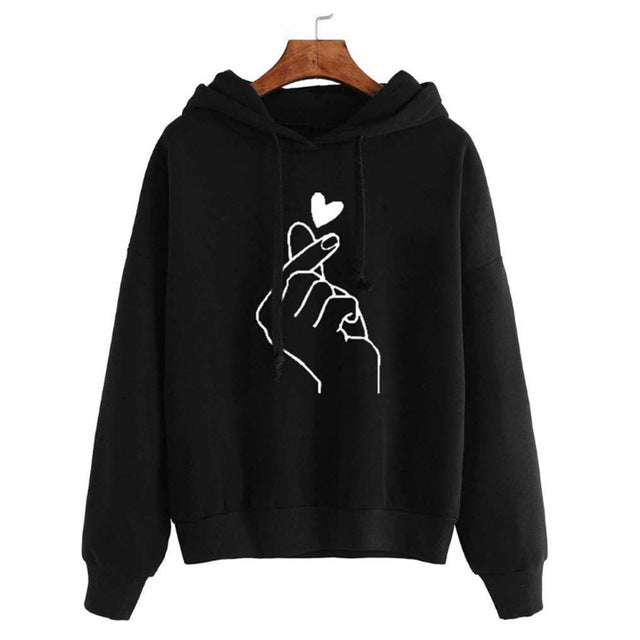 Oversized Hoodies For Women Harajuku Heart Print Long Sleeve Women's Sweatshots Autumn Solid Plus Size Pullover Hoodie