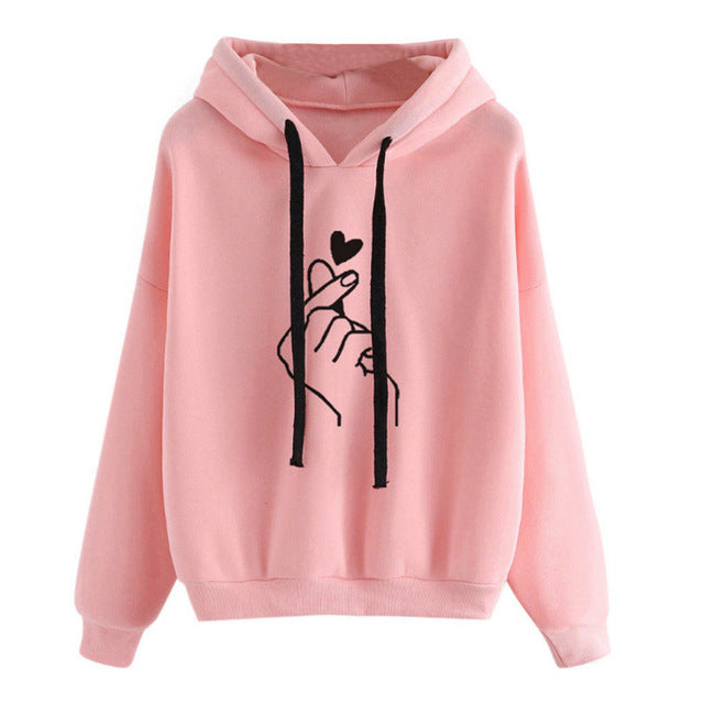 Oversized Hoodies For Women Harajuku Heart Print Long Sleeve Women's Sweatshots Autumn Solid Plus Size Pullover Hoodie