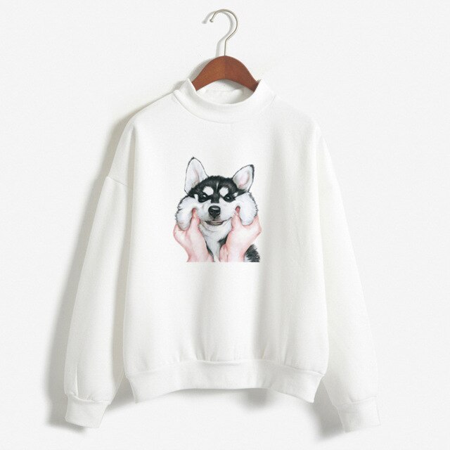 New Autumn Winter Fleece Hoodie Womens Hoodies Pullover Sweatshirt Harajuku Winter Coat Women Cute Dogs Print Blue Hoodie