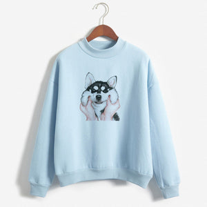 New Autumn Winter Fleece Hoodie Womens Hoodies Pullover Sweatshirt Harajuku Winter Coat Women Cute Dogs Print Blue Hoodie