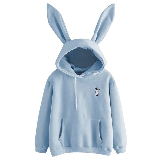 Hoodies Rabbit Ear Sudadera Mujer Kawaii Sweatshirt Women Winter Warm Pink Hoodie  Sweatshirts With Front Pocket Female