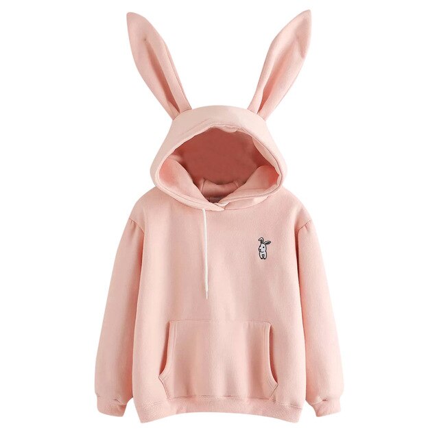 Hoodies Rabbit Ear Sudadera Mujer Kawaii Sweatshirt Women Winter Warm Pink Hoodie  Sweatshirts With Front Pocket Female