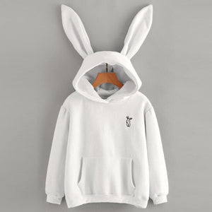 Hoodies Rabbit Ear Sudadera Mujer Kawaii Sweatshirt Women Winter Warm Pink Hoodie  Sweatshirts With Front Pocket Female