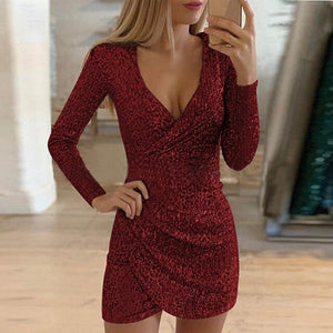 MONERFFI Sexy Backless Gold Sequin Women Dress Long Sleeve Bodycon Mini  Party Short Dress Package Hip Sheath Vestidos