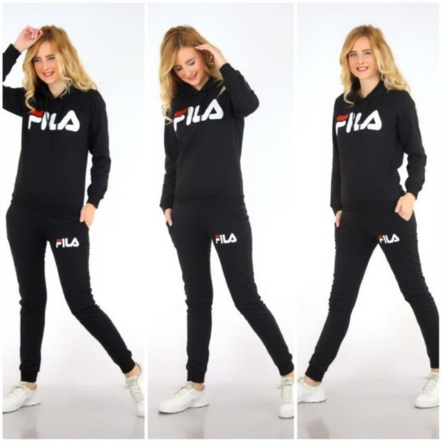 Plus Size 2019 New Letter Print Two Piece Set Sportswear Tracksuit Women Hooded Conjunto Feminino Sweatshirt Set Outfits