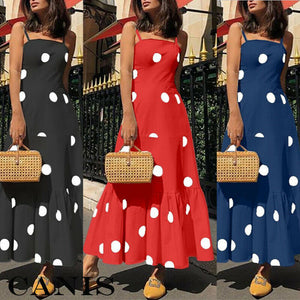 Hot Fashion Women's Summer Boho Polka Dot Strappy Long Evening Party Dress Women Sleeveless polka dot street wear Dress Sundress