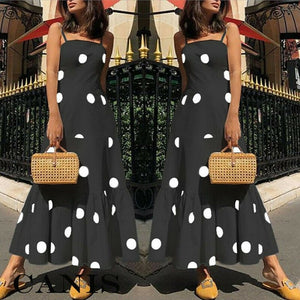 Hot Fashion Women's Summer Boho Polka Dot Strappy Long Evening Party Dress Women Sleeveless polka dot street wear Dress Sundress