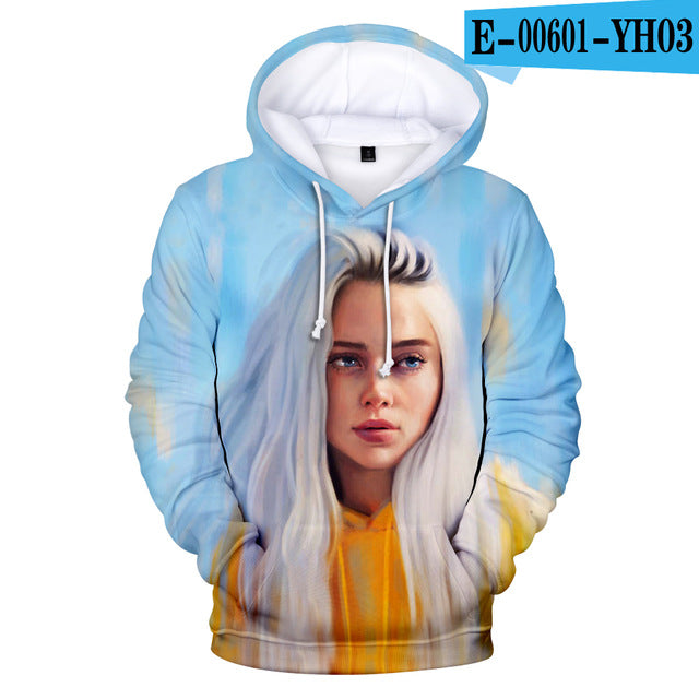 Print American New independent singer Billie Eilish 3D Hoodies women Men Casual Hoodie Autumn Billie Eilish 3D Hoodie Sweatshirt