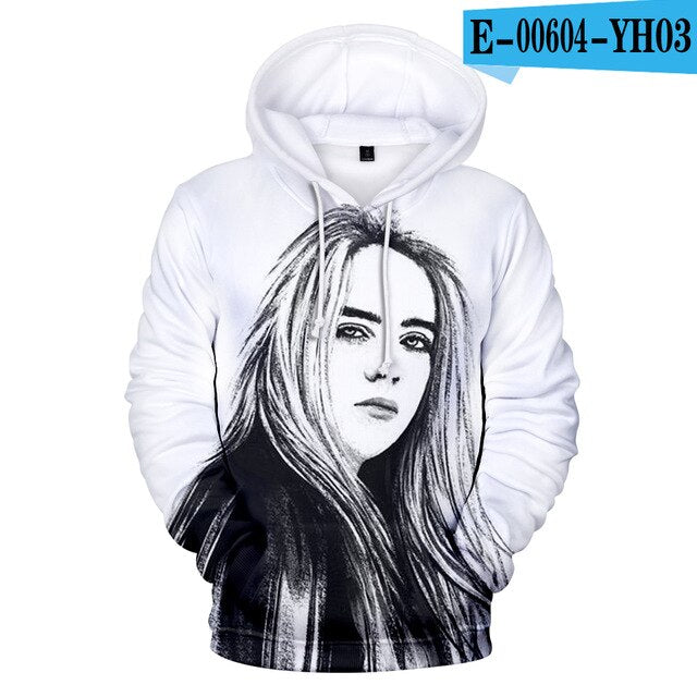 Print American New independent singer Billie Eilish 3D Hoodies women Men Casual Hoodie Autumn Billie Eilish 3D Hoodie Sweatshirt