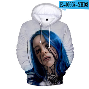 Print American New independent singer Billie Eilish 3D Hoodies women Men Casual Hoodie Autumn Billie Eilish 3D Hoodie Sweatshirt