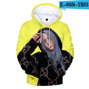 Print American New independent singer Billie Eilish 3D Hoodies women Men Casual Hoodie Autumn Billie Eilish 3D Hoodie Sweatshirt