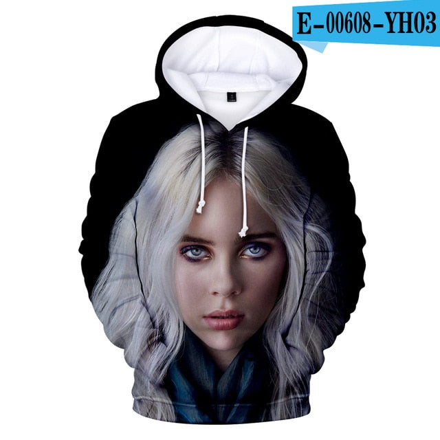 Print American New independent singer Billie Eilish 3D Hoodies women Men Casual Hoodie Autumn Billie Eilish 3D Hoodie Sweatshirt