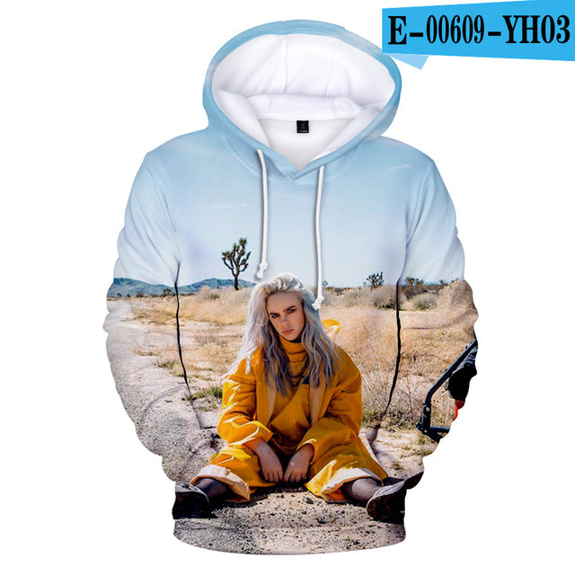 Print American New independent singer Billie Eilish 3D Hoodies women Men Casual Hoodie Autumn Billie Eilish 3D Hoodie Sweatshirt