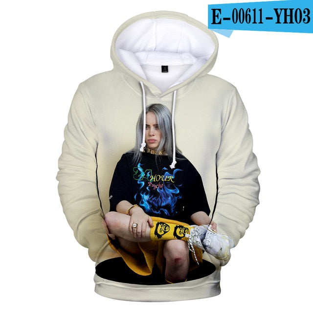 Print American New independent singer Billie Eilish 3D Hoodies women Men Casual Hoodie Autumn Billie Eilish 3D Hoodie Sweatshirt