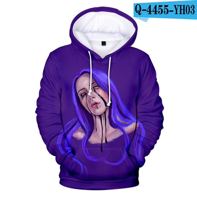 Print American New independent singer Billie Eilish 3D Hoodies women Men Casual Hoodie Autumn Billie Eilish 3D Hoodie Sweatshirt