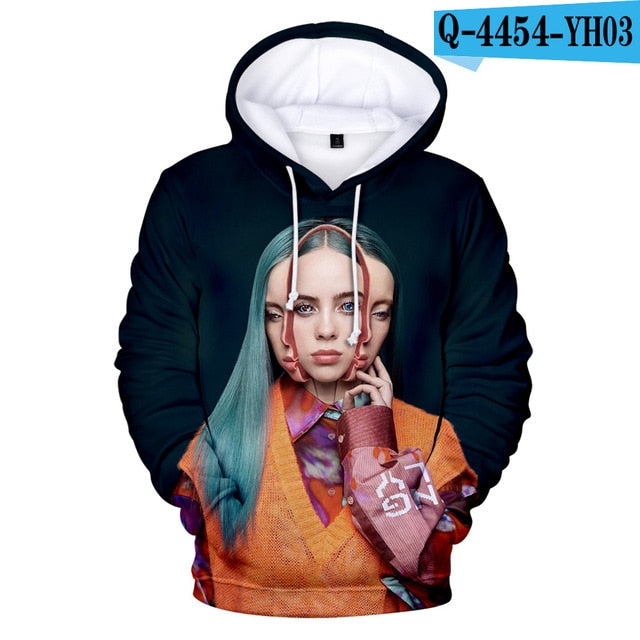 Print American New independent singer Billie Eilish 3D Hoodies women Men Casual Hoodie Autumn Billie Eilish 3D Hoodie Sweatshirt