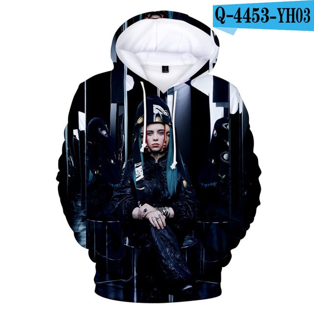 Print American New independent singer Billie Eilish 3D Hoodies women Men Casual Hoodie Autumn Billie Eilish 3D Hoodie Sweatshirt