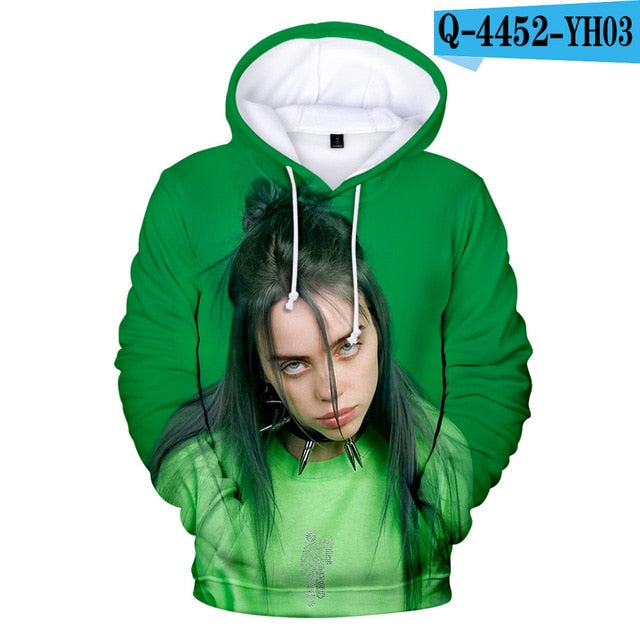 Print American New independent singer Billie Eilish 3D Hoodies women Men Casual Hoodie Autumn Billie Eilish 3D Hoodie Sweatshirt