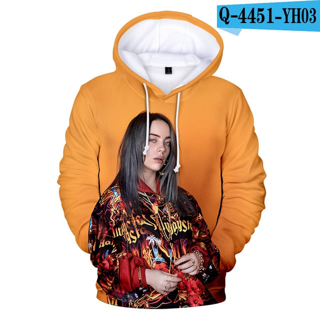 Print American New independent singer Billie Eilish 3D Hoodies women Men Casual Hoodie Autumn Billie Eilish 3D Hoodie Sweatshirt