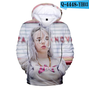 Print American New independent singer Billie Eilish 3D Hoodies women Men Casual Hoodie Autumn Billie Eilish 3D Hoodie Sweatshirt