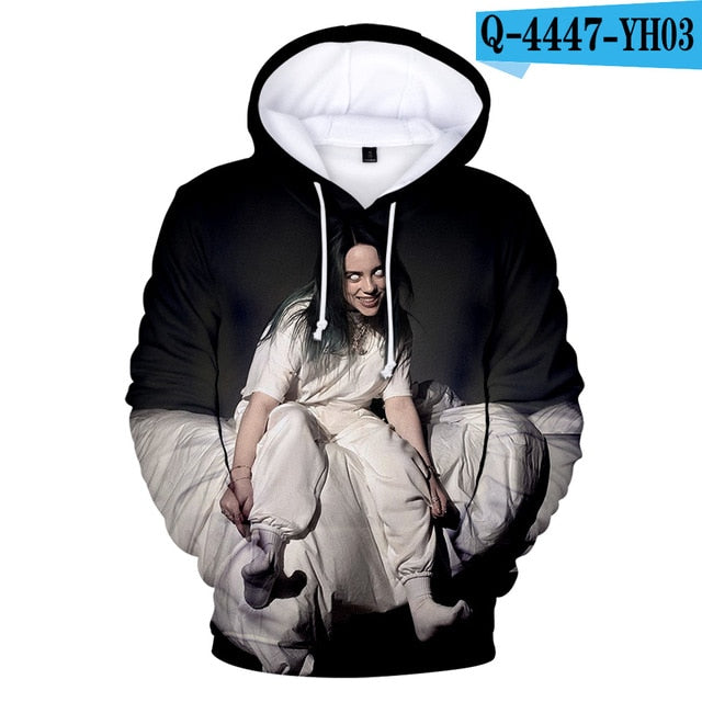 Print American New independent singer Billie Eilish 3D Hoodies women Men Casual Hoodie Autumn Billie Eilish 3D Hoodie Sweatshirt