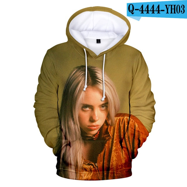 Print American New independent singer Billie Eilish 3D Hoodies women Men Casual Hoodie Autumn Billie Eilish 3D Hoodie Sweatshirt