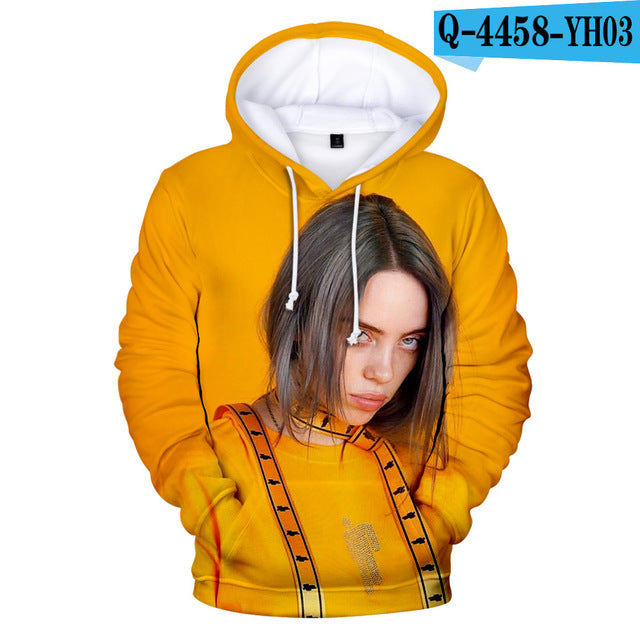 Print American New independent singer Billie Eilish 3D Hoodies women Men Casual Hoodie Autumn Billie Eilish 3D Hoodie Sweatshirt