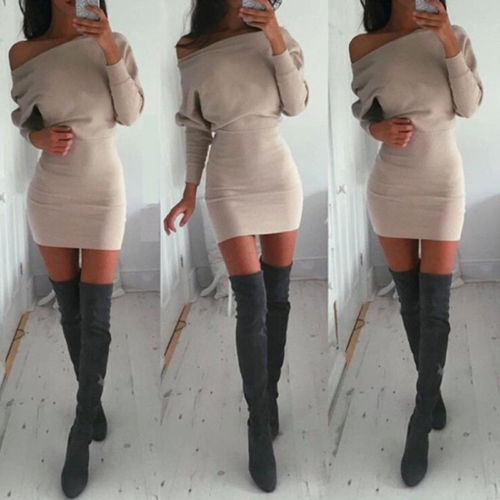 Women Autumn Winter Bandage Dress Women 2019 Sexy Off Shoulder Long Sleeve Slim Elastic Bodycon Party Mini Dresses Lady Clothes