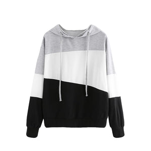 Women Hoodie Color Block Splicing Long Sleeve Hooded Casual Autumn Pullover Top