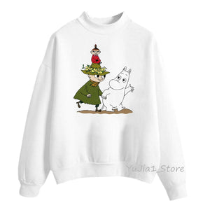 Winter 2019 harajuku kawaii Little My Moomin print hoodies women funny cartoon sweatshirts cute white hoody sweat femme clothes