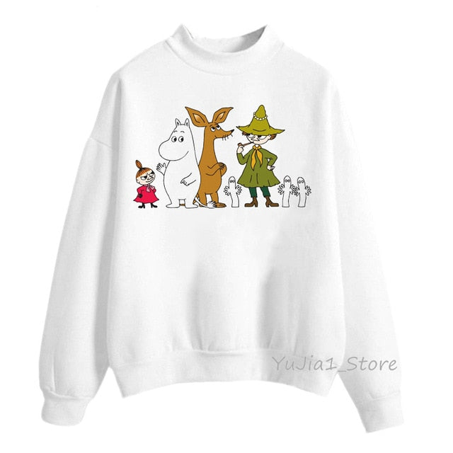 Winter 2019 harajuku kawaii Little My Moomin print hoodies women funny cartoon sweatshirts cute white hoody sweat femme clothes