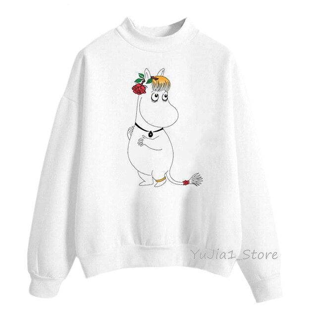 Winter 2019 harajuku kawaii Little My Moomin print hoodies women funny cartoon sweatshirts cute white hoody sweat femme clothes