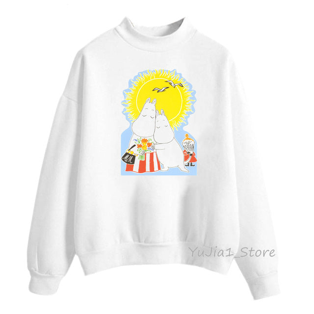 Winter 2019 harajuku kawaii Little My Moomin print hoodies women funny cartoon sweatshirts cute white hoody sweat femme clothes