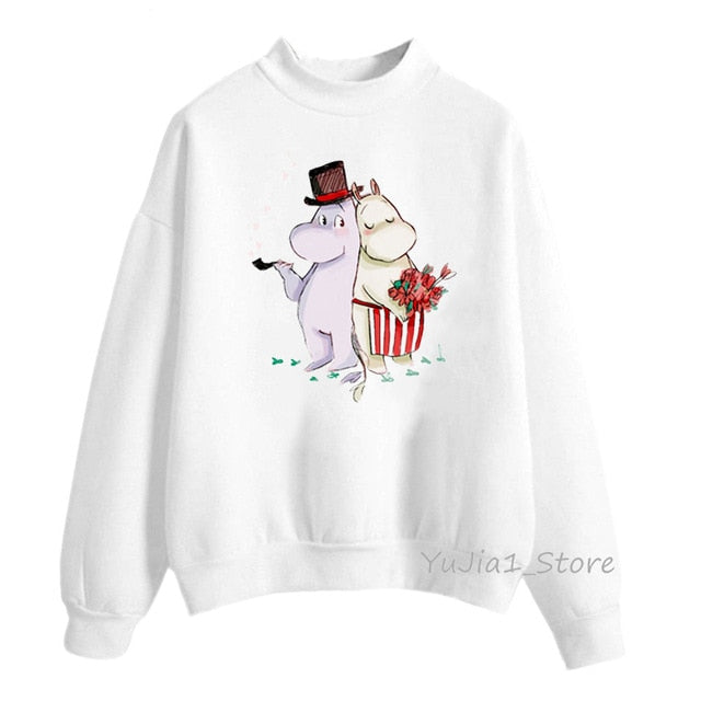 Winter 2019 harajuku kawaii Little My Moomin print hoodies women funny cartoon sweatshirts cute white hoody sweat femme clothes