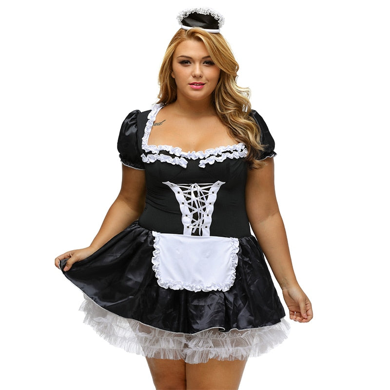 Sexy Lingerie Cosplay Halloween Satin French Maid Adult Uniform Fancy Dress Costume Babydoll Dress Uniform Maid Lingerie C80704