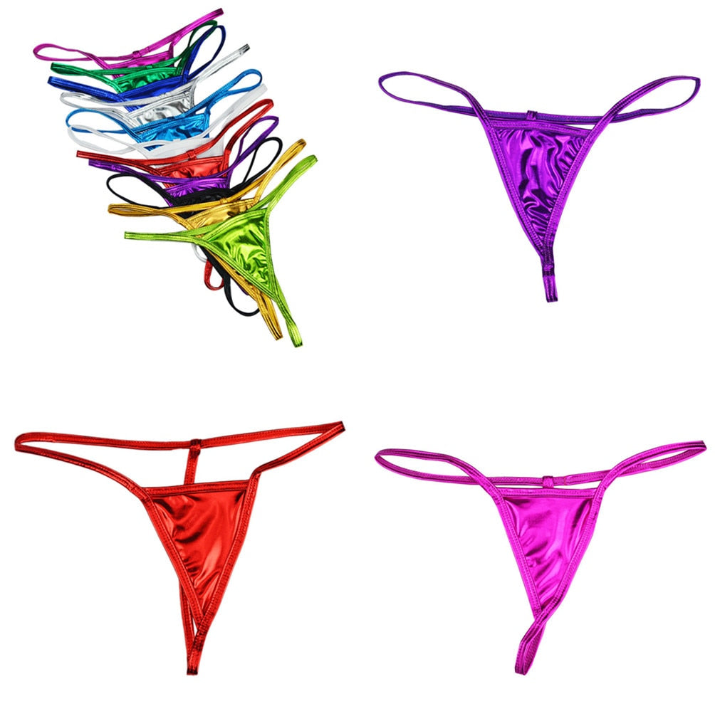 Shiny G String Micro Mini Women Sexy Panties For Women Underwear Metallic Pu Leather thong Ladies Tanga Erotic Lingerie