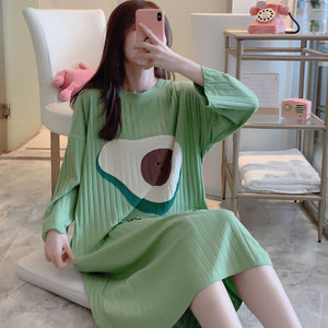 Large size cotton nightdress women Rainbow stripes sleep wearspring autumn nightgowns long sleeve sleep dress female nightshirt