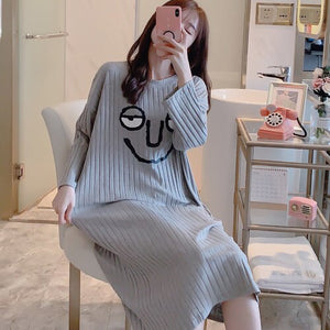 Large size cotton nightdress women Rainbow stripes sleep wearspring autumn nightgowns long sleeve sleep dress female nightshirt