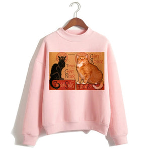 Cat Van Gogh Pink Hoodie Funny 2019 Women Cartoon Kawaii Hooded Harajuku Sweatshirt Print Female Clothing 90s Warm