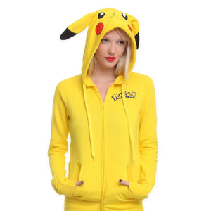 Youth Trend Cute Pikachu Cartoon Print Sweatshirt Women Zip-up Hoodies Female Hooded Loose Hoodies Nice  Sweatshirts 2019