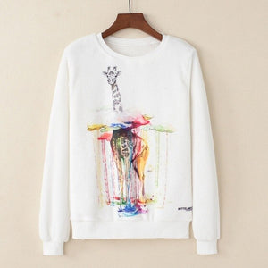 KaiTingu Women Fashion Hoodies Sweatshirt Casual Long Sleeve White Pullover Harajuku Cute Giraffe Print For Autumn Winter