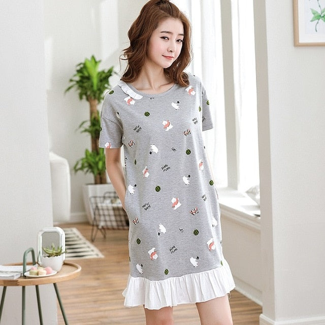 Summer Cute Women Sleepwear M-XXL Nightgowns Home Wear Girls Sleep Lounge Nightgrowns Dress Home Clothing