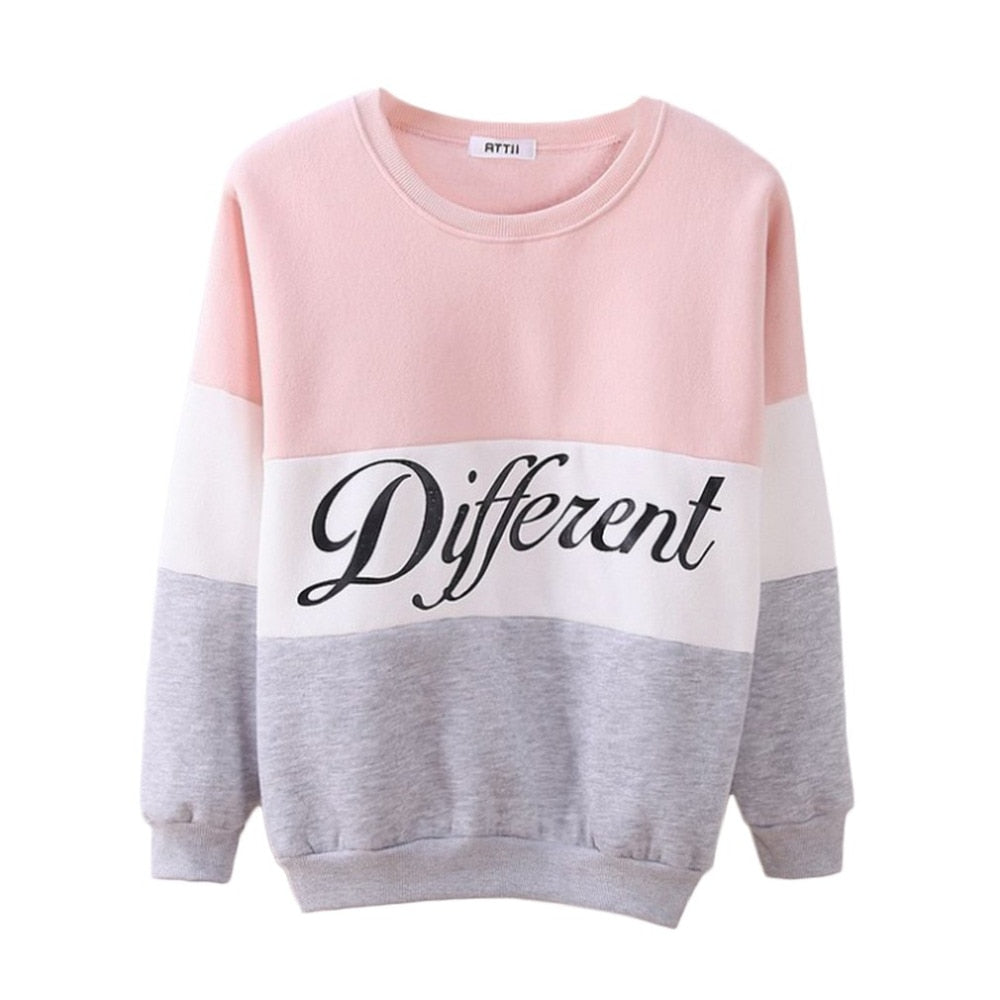 Letter Different Printed Women Fleeve Hoodies Spring Long Sleeve Sweatshirt Patchwork O-neck Pullovers sudaderas Autumn Winter