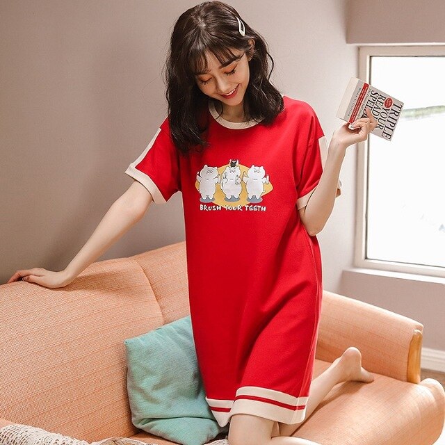 Summer Cute Women Sleepwear M-XXL Nightgowns Home Wear Girls Sleep Lounge Nightgrowns Dress Home Clothing