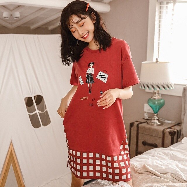 Summer Cute Women Sleepwear M-XXL Nightgowns Home Wear Girls Sleep Lounge Nightgrowns Dress Home Clothing