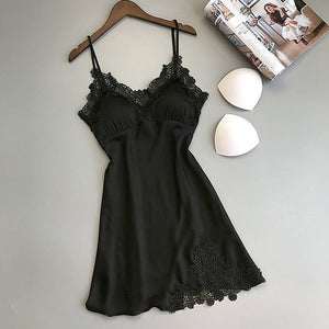 Women Nightgowns Sexy Nightwear Lace Patchwork Camisola Lingerie Nighty Wedding Silk Dress Sleep Wear Nightdress Clothes